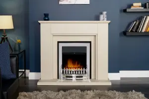 Adam Greenwich Fireplace in Stone Effect with Blenheim Electric Fire in Chrome, 45 Inch