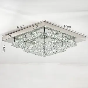 Modern 50cm Double Tiers Square Crystal LED Flush Mount Cool White Ceiling Light Fixture Chandelier