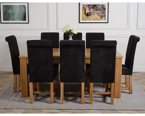 Dakota 182 x 92 cm Chunky Oak Large Dining Table and 8 Chairs Dining Set with Washington Black Fabric Chairs