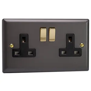 Varilight 2-Gang 13A Double Pole Switched Socket Vogue Slate Grey