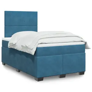 Berkfield Box Spring Bed with Mattress Blue 120x190 cm Small Double Velvet