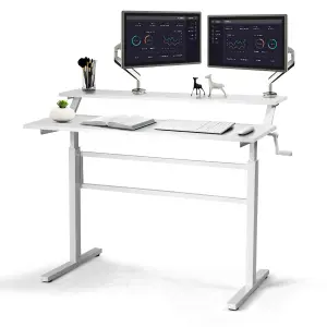 Costway 2-Tier Standing Computer Desk Sit to Stand Workstation Ergonomic Computer Table White