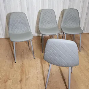 Dining Chairs Set Of 4 Faux Leather Padded Gem Grey Kitchen Dining Room