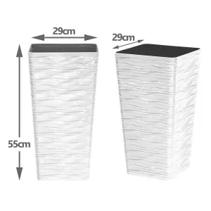 simpa 2PC White Panache Wave Tall Gloss Plastic Planters 29cm (Dia)