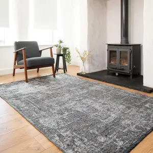 Duck Egg Grey Distressed Abstract Reversible Chenille Living Area Rug 190x280cm