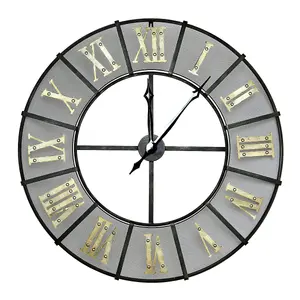 Charles Bentley Wrought Iron Outdoor Garden Metal Clock - Black & Antique Brass