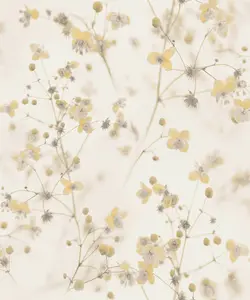 Galerie Blooming Wild Yellow/Grey Delicate Buttercup Motif Wallpaper Roll