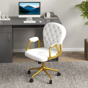 Vinsetto Home Office Chair Button Tufted Desk Chair with Swivel Wheels White