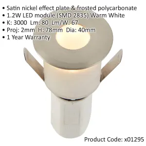 2 PACK Recessed Decking IP67 Guide Light - 1.2W Warm White LED - Satin Nickel