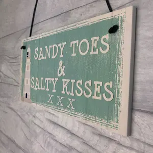 Red Ocean Sandy Toes Shabby Chic Seaside Sand Lighthouse Nautical Themed Plaque Sign Home Decor Gifts