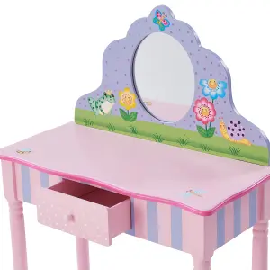 Teamson Kids Dressing Table, Play Vanity Set with Mirror & Stool, Magic Garden - Pink/Multi