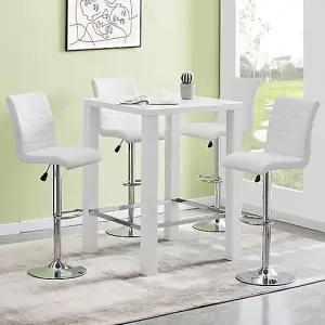 Jam Square Glass White Gloss Bar Table 4 Ripple White Stools