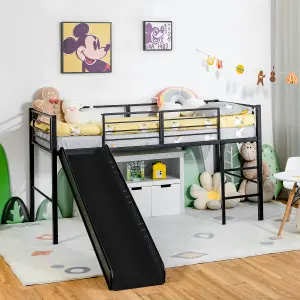 Costway Loft Bed Single Size Kids Bed Frame w/ Safety Guardrails Ladder & Slide