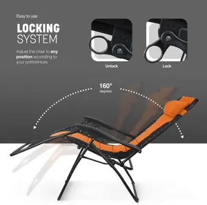 KEPLIN Set of 2 Orange Heavy Duty Textoline Zero Gravity Chairs for Garden Light Reclining Patio Sun Loungers