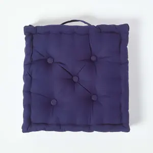 Homescapes Cotton Navy Blue Floor Cushion, 40 x 40 cm