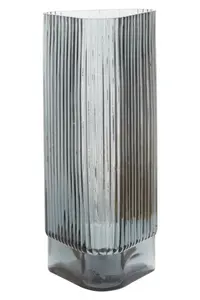 Interiors by Premier Small Ribbed Grey Glass Vase, Modern Decorative Vase, Triangular Shaped Vase with Angular edges, Flower Vase