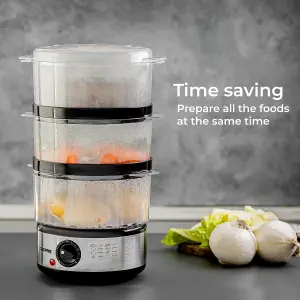 Geepas 400W Food Steamer 7.2L 3 Tier Vegetable Steamer 1 Hour Timer