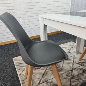 Kitchen Dining Table With 4 Chairs, White Black Table(140X80X75cm) and 4 Dark Grey Tulip Chairs, Kitchen Furniture