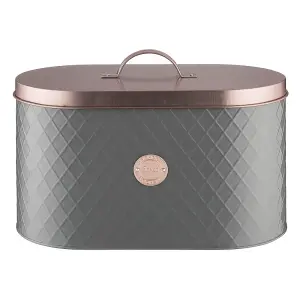 Grey Coated Typhoon Henrik Steel 7.5 L Bread Bin Storage With Air tight Copper Lid.