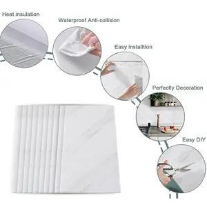 Jazz White PVC 10 Pack Self-Adhesive Waterproof Easy Peel-and-Stick Installation Marble Tile Stickers 60x30cm