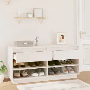 Shoe Cabinet White 110x34x52 cm Solid Wood Pine