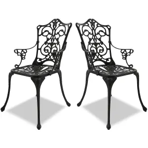 Centurion Supports Tabreez 2-Large Garden and Patio Bistro Chairs with Armrests in Cast Aluminium Black