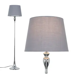 ValueLights Faulkner Modern Polished Chrome Spindle Design Floor Lamp with Grey Shade