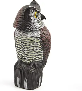 Decoy Owl Bird Scarer - Lifelike Weatherproof Ornament with Reflective Eyes & 360 Rotating Head for Deterring Birds & Rodents