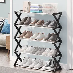 Black 5-Tier Foldable Narrow Space Saving Metal Shoe Rack Shoe Storage for 15 Pairs Shoe Organiser