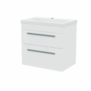 Nes Home Nanuya 600mm  Wall Hung 2 Drawer Vanity Basin Unit White Flat Pack