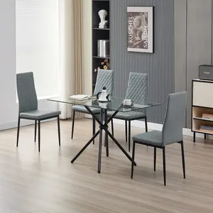 Miami Dining Table with 4 Grey Emily Leather Chairs