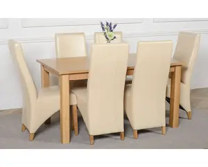 Oslo 150 x 90 cm Medium Oak Dining Table and 6 Chairs Dining Set with Lola Ivory Leather Chairs