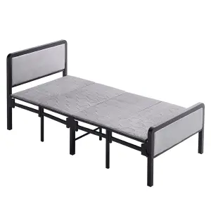 Grey Metal Steel Construction No-Assembly One-Piece Design Foldable Bed