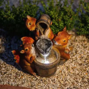 Primrose Solar Squirrels Pouring Bowls Tiered Water Feature With Battery Backup and Lights 39cm