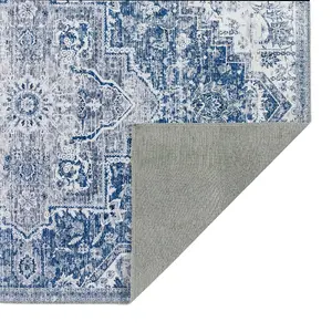 Persian Blue Rug, Floral Rug, Geometric Rug, Easy to Clean Rug, Traditional Rug for Bedroom, & DiningRoom-80cm X 150cm