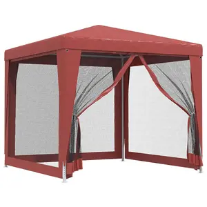 Berkfield Party Tent with 4 Mesh Sidewalls Red 2.5x2.5 m HDPE