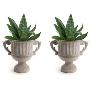 Set of 2 Vintage Style Concrete Grey Large Indoor Outdoor Planter Plant Pot with Baroque Scrolled Handles