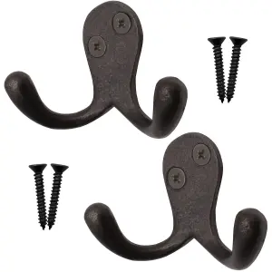 AFIT Iron Double Robe Hook Twin Coat Hook Victorian Cast Iron - Pack of 2