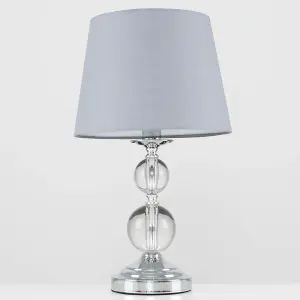 ValueLights Gatto Modern Polished Chrome and Acrylic Ball Touch Table Lamp with Grey Light Shade