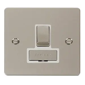 Flat Plate Pearl Nickel 13A Fused Ingot Connection Unit Switched - White Trim - SE Home