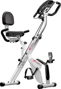 Space Saving Foldable Exercise Bike Upright Recumbent Fitness Bike With Resistance Bands White