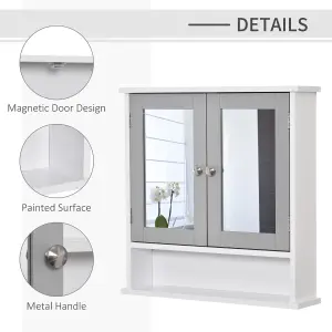 kleankin Wall Mounted Mirror Cabinet W/ Double Mirror Doors & Adjustable Shelf