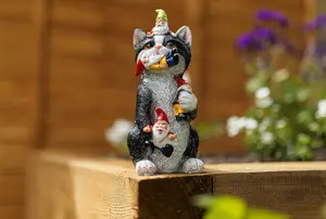 Resin Gnome Eating Cat Ornament Colourful Outdoor Indoor Decoration for Home Patio Decking