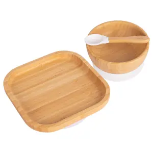 Tiny Dining - Children's Bamboo Suction Square Dinner Set - White