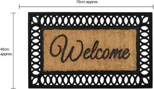 MantraRaj Orana Embossed Rubber Tuffscrape Coir Doormat 40 X 70 Non Slip Rubber Coco Door Mat Floor Entrance Indoor Outdoor Rug