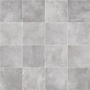 Grey Modern Tile Effect Anti-Slip Vinyl Flooring for Home, Shops, Offices, 2.0mm Thick Vinyl Sheet-1m(3'3") X 2m(6'6")-2m²