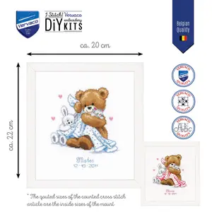 B/REC TEDDY&BLANKET - Counted Cross Stitch Kit: Birth Record: Teddy & Blanket - Vervaco