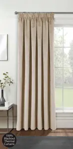 Cream Velvet, Supersoft, 100% Blackout, Thermal Single Door Curtain with Tape Top - 66 x 84 inch (168x214cm)