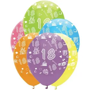 Creative Party Latex 18th Balloons (Pack of 6) Multicoloured (One Size)