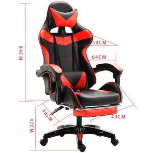 Black and Red Color PU Leather Ergonomic Computer Office Desk Chair Reclining backrest Adjustable lumbar cushion